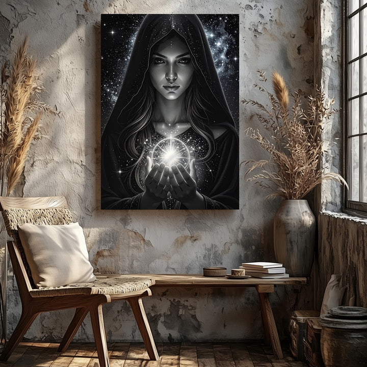 Mystical Celestial Sorceress Canvas – Ethereal Cosmic Wall Art - Gifitto