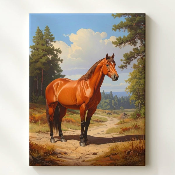 Forest Calm Canvas – Chestnut Horse in Sunlit Woodland Clearing - Gifitto