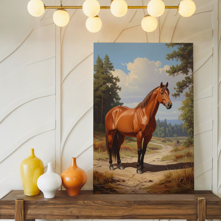 Forest Calm Canvas – Chestnut Horse in Sunlit Woodland Clearing - Gifitto