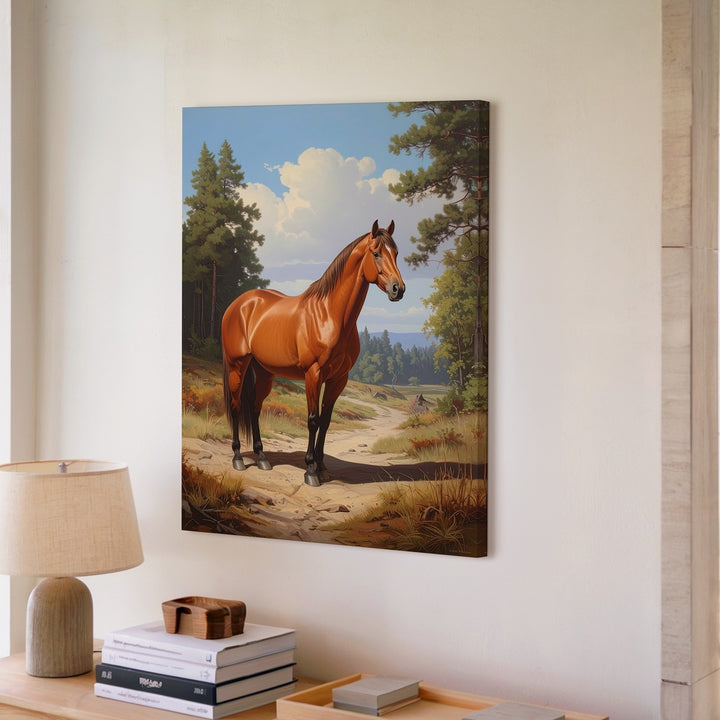 Forest Calm Canvas – Chestnut Horse in Sunlit Woodland Clearing - Gifitto