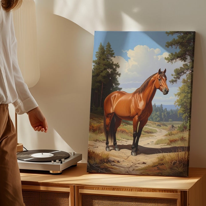 Forest Calm Canvas – Chestnut Horse in Sunlit Woodland Clearing - Gifitto