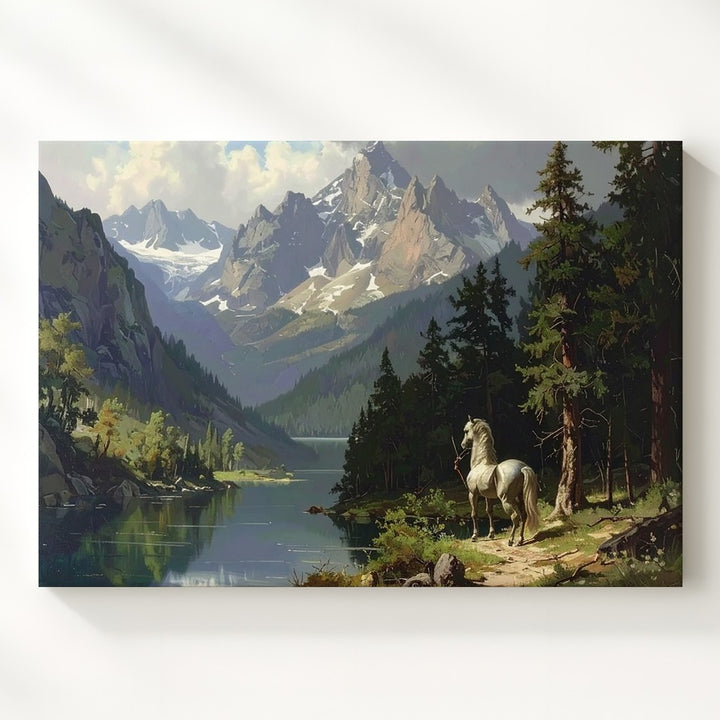 Serene Centaur Canvas – Mythical Mountain Landscape with Tranquil Lake Wall Art - Gifitto