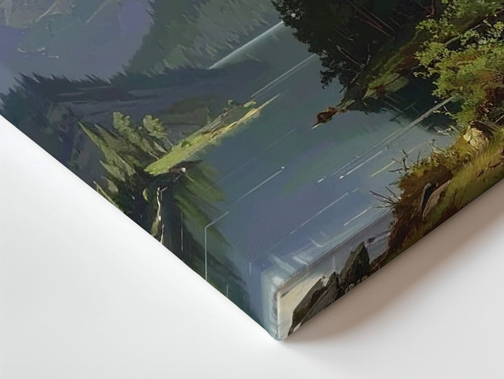 Serene Centaur Canvas – Mythical Mountain Landscape with Tranquil Lake Wall Art - Gifitto