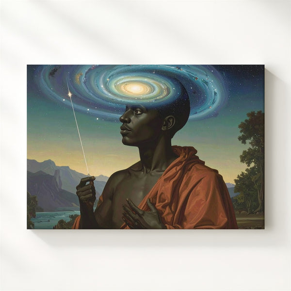 Cosmic Prophet Canvas – Surreal Galaxy-Headed Figure in Spiritual Robe - Gifitto
