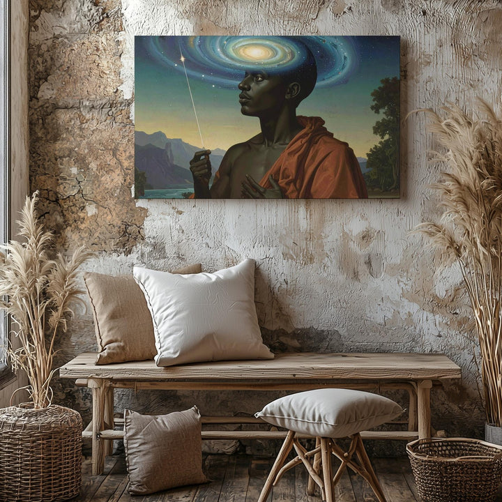 Cosmic Prophet Canvas – Surreal Galaxy-Headed Figure in Spiritual Robe - Gifitto