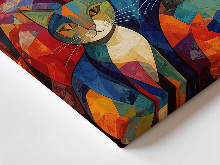 Vertical Cubist Cats Canvas – Colorful Geometric Feline Mosaic Art - Gifitto