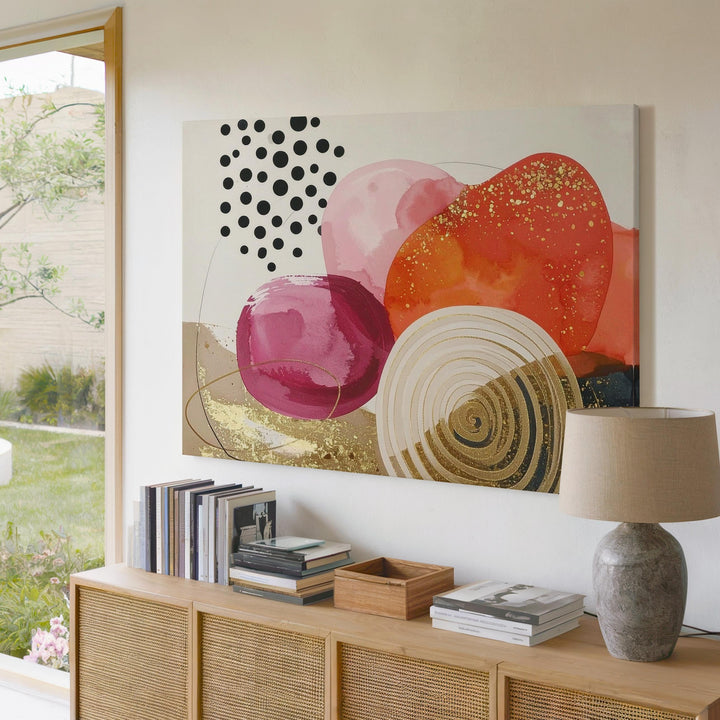 Vibrant Red & Gold Abstract Canvas – Modern Organic & Geometric Art - Gifitto