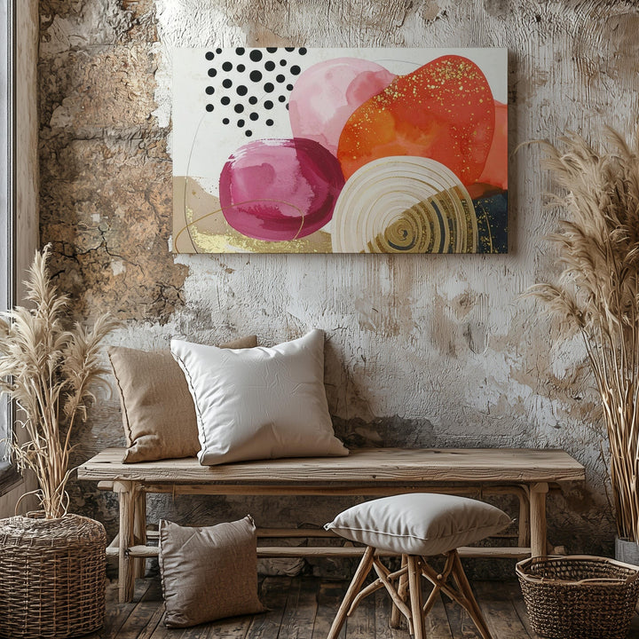 Vibrant Red & Gold Abstract Canvas – Modern Organic & Geometric Art - Gifitto