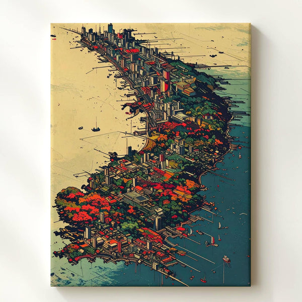 Futuristic UK Map Canvas – Abstract Geometric Cityscape & Vibrant Design Art - Gifitto