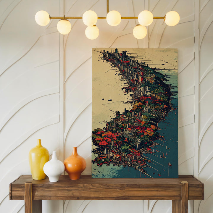 Futuristic UK Map Canvas – Abstract Geometric Cityscape & Vibrant Design Art - Gifitto