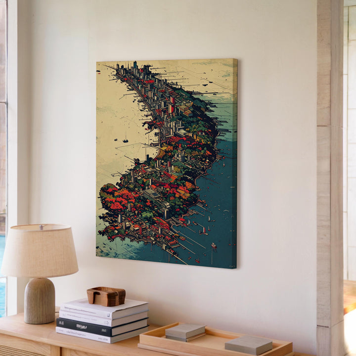 Futuristic UK Map Canvas – Abstract Geometric Cityscape & Vibrant Design Art - Gifitto