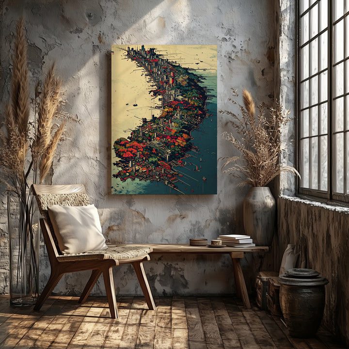 Futuristic UK Map Canvas – Abstract Geometric Cityscape & Vibrant Design Art - Gifitto