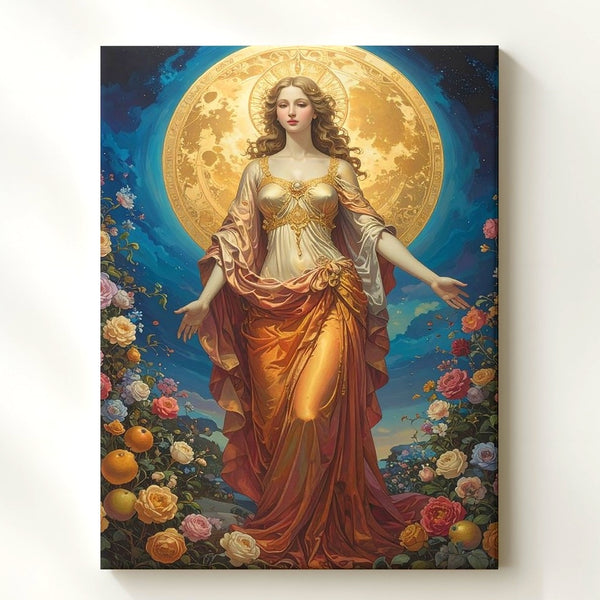 Divine Feminine Radiance Canvas – Ethereal Goddess and Blooming Flora Wall Art - Gifitto