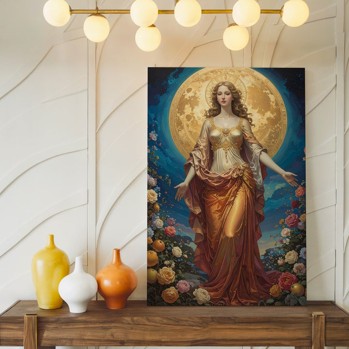 Divine Feminine Radiance Canvas – Ethereal Goddess and Blooming Flora Wall Art - Gifitto