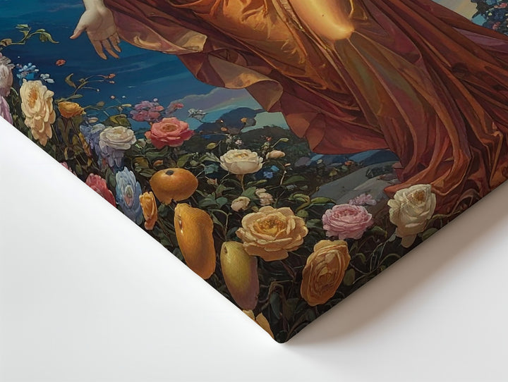 Divine Feminine Radiance Canvas – Ethereal Goddess and Blooming Flora Wall Art - Gifitto