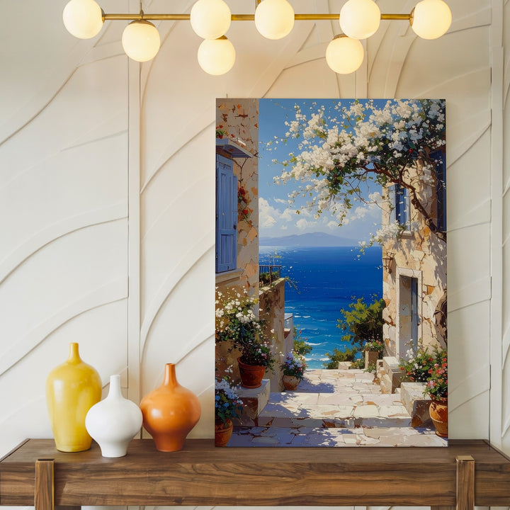Mediterranean Charm Alleyway Canvas – Coastal Romance and Tranquil Escape Art - Gifitto