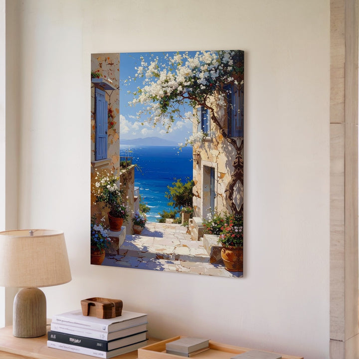 Mediterranean Charm Alleyway Canvas – Coastal Romance and Tranquil Escape Art - Gifitto