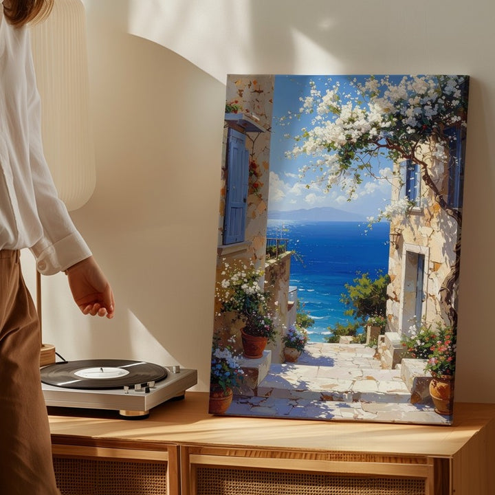 Mediterranean Charm Alleyway Canvas – Coastal Romance and Tranquil Escape Art - Gifitto