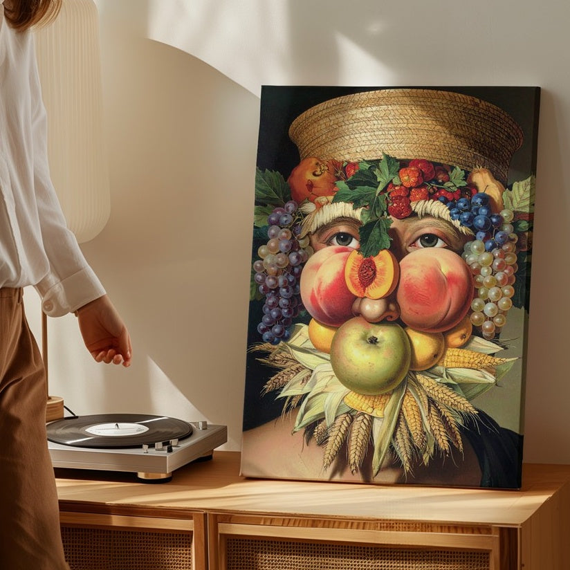Arcimboldo-Inspired Fruit Face Canvas – Surreal Anthropomorphic