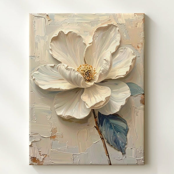 Elegant White Bloom Canvas – Sculptural Flower Art with Soft Metallic Accents - Gifitto