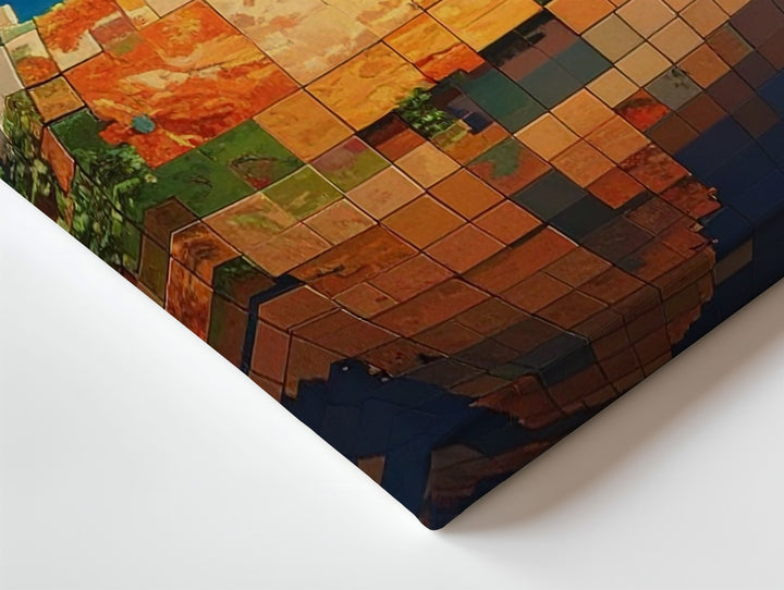 Voxel Earth Canvas – Pixelated 3D Globe with Geometric Color Blocks - Gifitto
