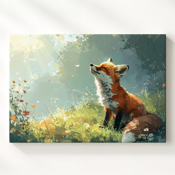 Curious Fox in Meadow Canvas – Whimsical Nature Scene with Morning Light Wall Art - Gifitto