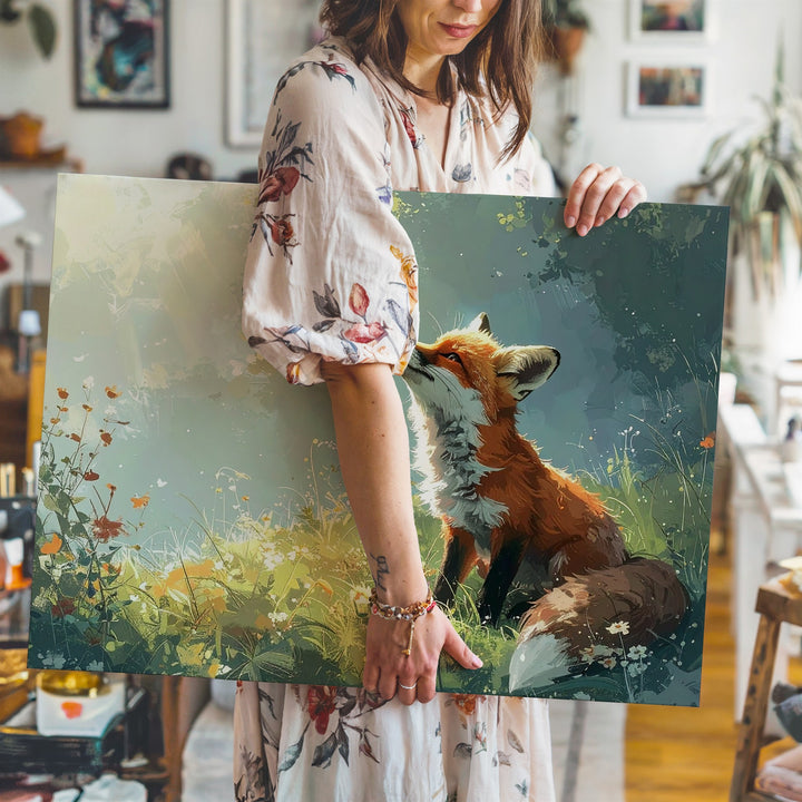 Curious Fox in Meadow Canvas – Whimsical Nature Scene with Morning Light Wall Art - Gifitto