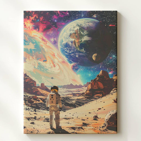 Astronaut on Alien Planet Canvas – Cosmic Nebula & Distant Planets Art - Gifitto