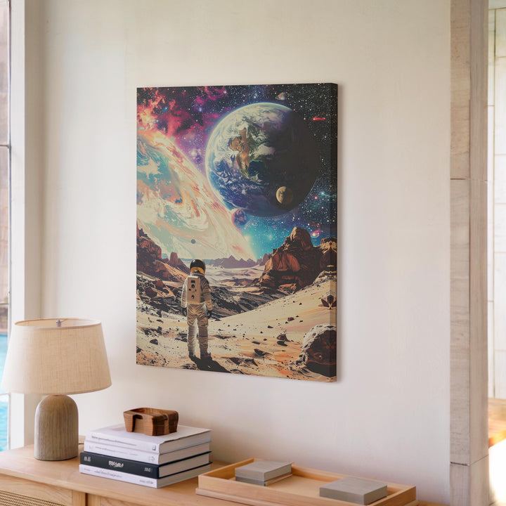 Astronaut on Alien Planet Canvas – Cosmic Nebula & Distant Planets Art - Gifitto