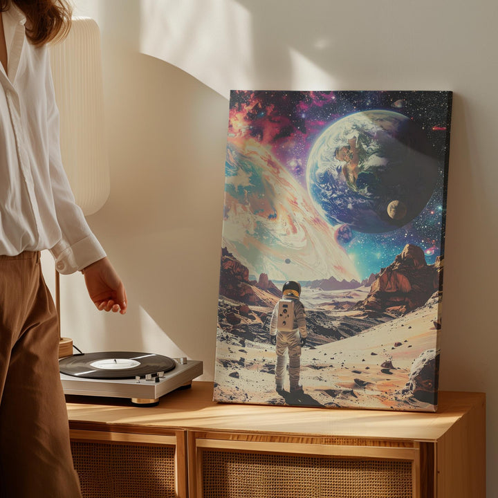 Astronaut on Alien Planet Canvas – Cosmic Nebula & Distant Planets Art - Gifitto