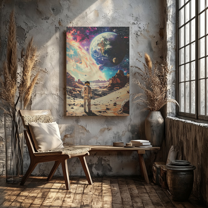 Astronaut on Alien Planet Canvas – Cosmic Nebula & Distant Planets Art - Gifitto