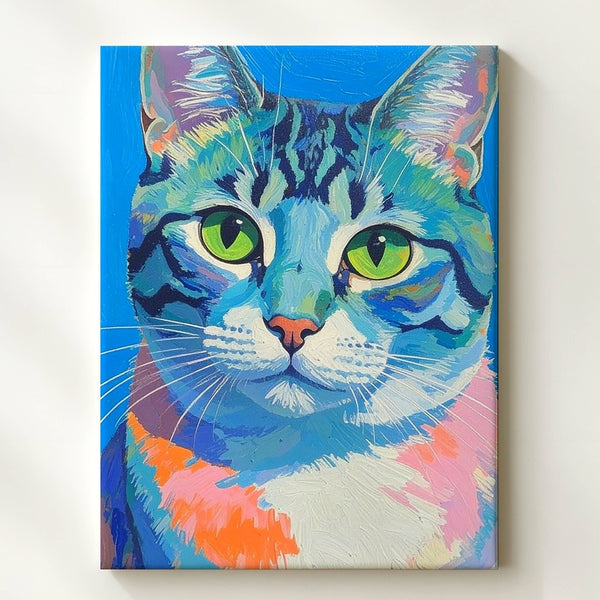Turquoise Dream Cat Canvas – Surreal Green-Eyed Feline Portrait - Gifitto