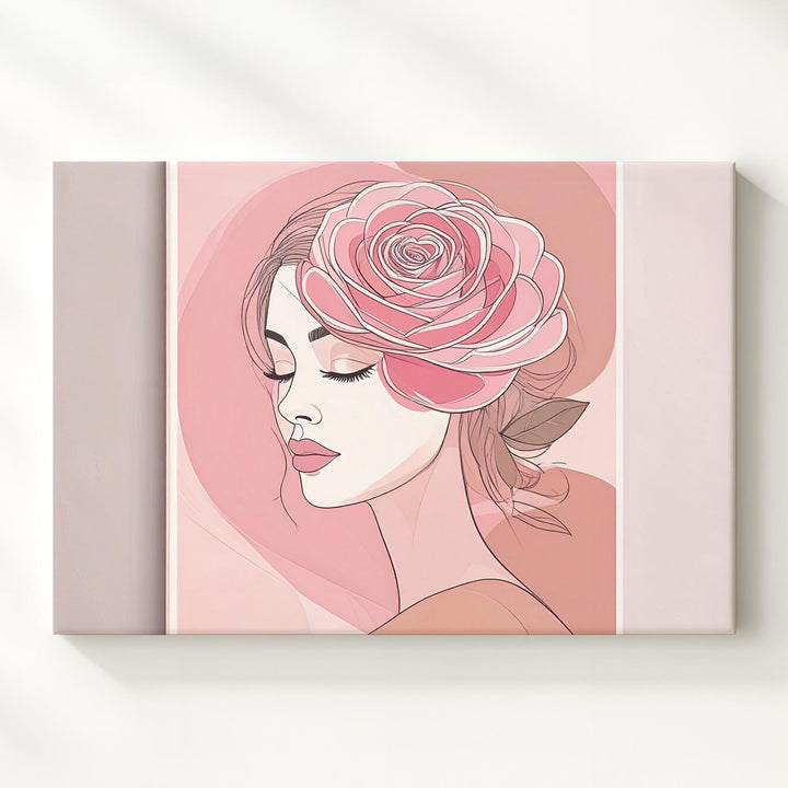 Rose Hair Portrait Canvas – Minimalist Line Art with Floral Feminine Elegance - Gifitto