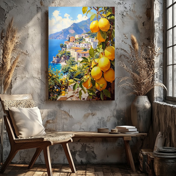 Amalfi Lemon Coast Canvas – Mediterranean Landscape with Citrus Tree - Gifitto