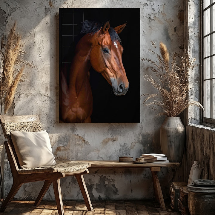 Studio Elegance Canvas – Chestnut Horse Portrait with Cinematic Lighting - Gifitto