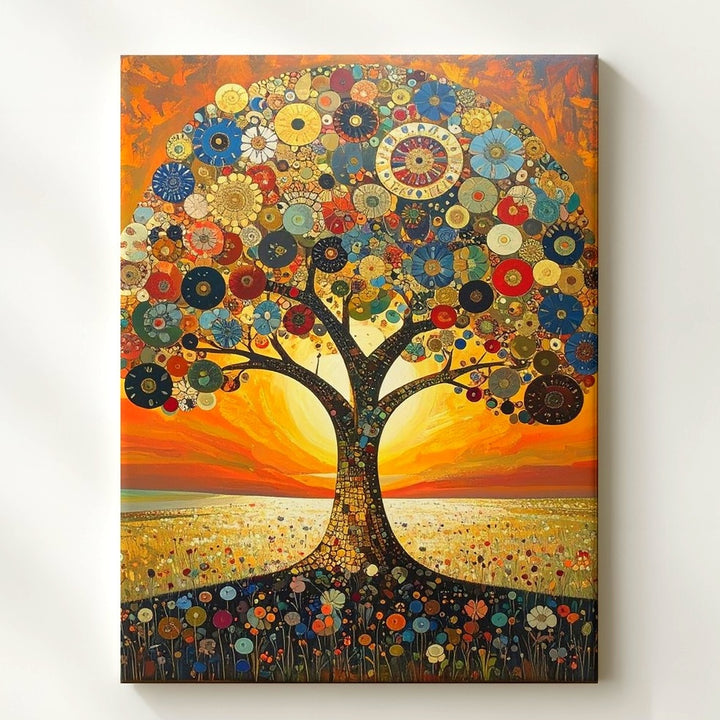 Golden Mandala Tree Canvas – Symbolic Tree of Life with Radiant Floral Design - Gifitto