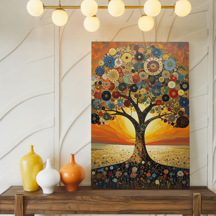 Golden Mandala Tree Canvas – Symbolic Tree of Life with Radiant Floral Design - Gifitto