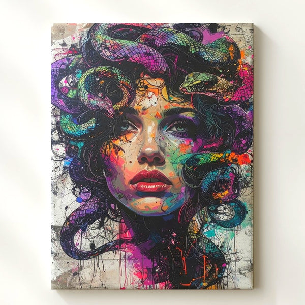Neon Medusa Canvas – Bold Urban Mythology Wall Art - Gifitto