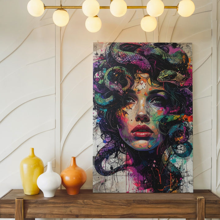 Neon Medusa Canvas – Bold Urban Mythology Wall Art - Gifitto