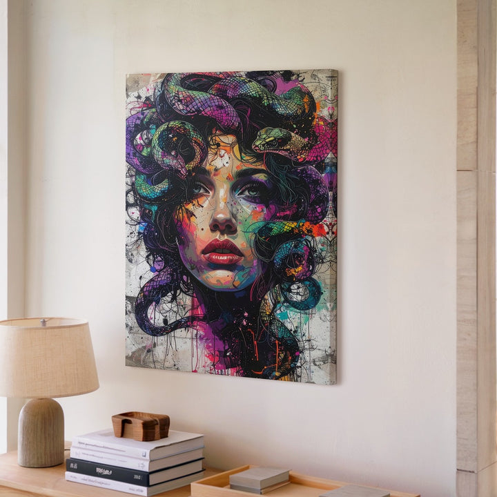 Neon Medusa Canvas – Bold Urban Mythology Wall Art - Gifitto