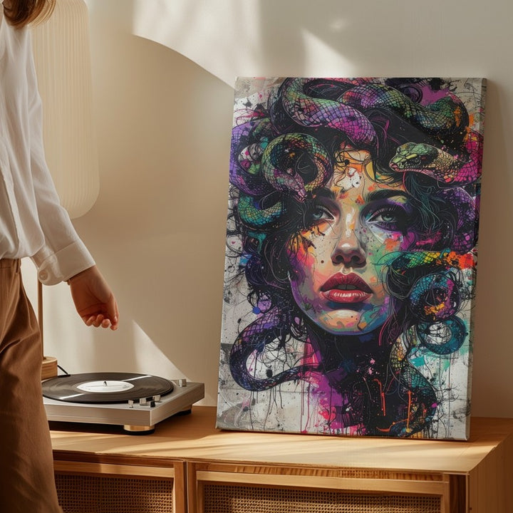 Neon Medusa Canvas – Bold Urban Mythology Wall Art - Gifitto