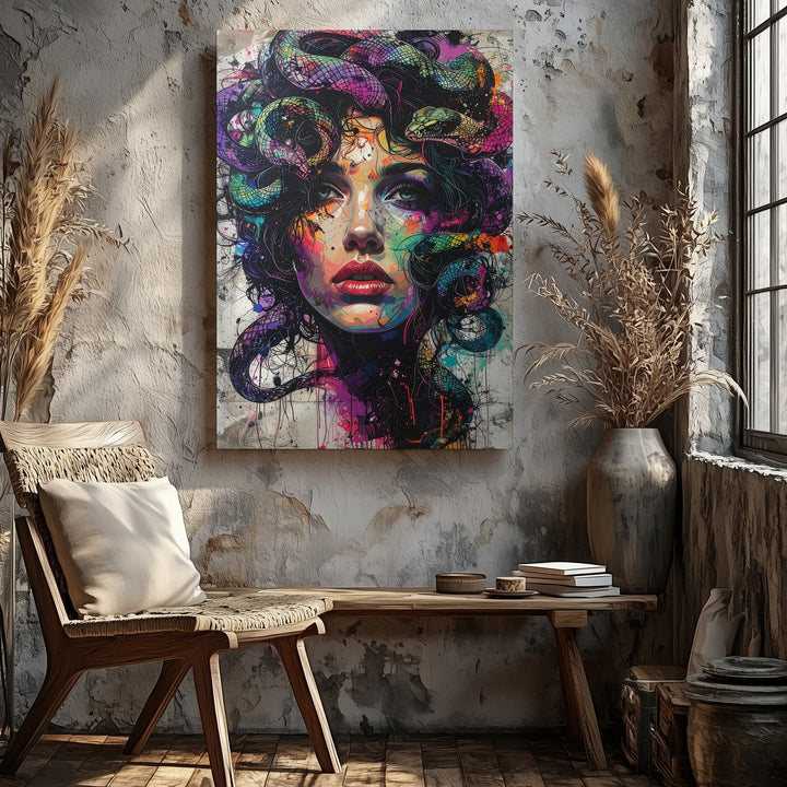 Neon Medusa Canvas – Bold Urban Mythology Wall Art - Gifitto