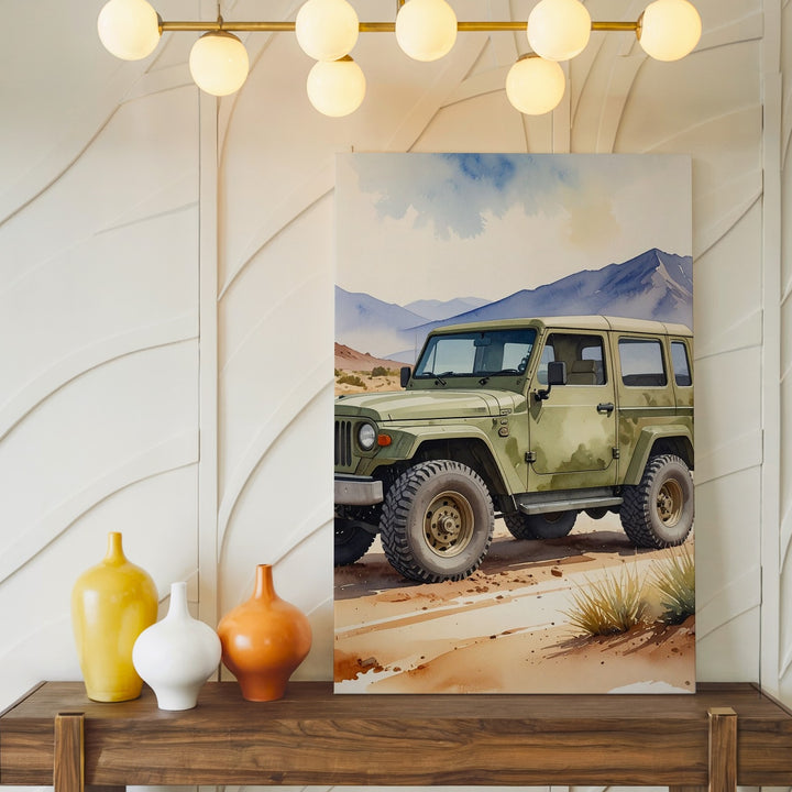 Camouflage Off-Road Jeep Canvas – Watercolor Desert Adventure Wall Art - Gifitto