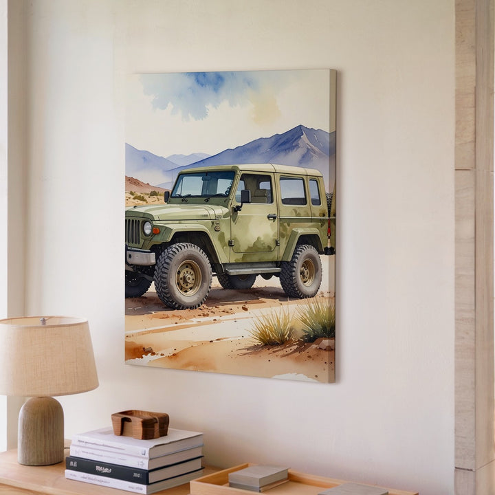 Camouflage Off-Road Jeep Canvas – Watercolor Desert Adventure Wall Art - Gifitto
