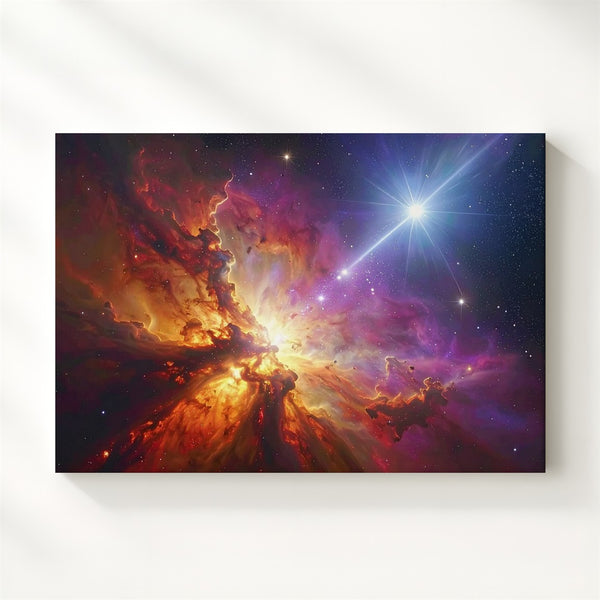 Celestial Storm Nebula Canvas – Fiery Cosmic Scene with Light Flares & Depth - Gifitto