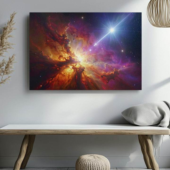 Celestial Storm Nebula Canvas – Fiery Cosmic Scene with Light Flares & Depth - Gifitto