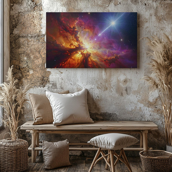 Celestial Storm Nebula Canvas – Fiery Cosmic Scene with Light Flares & Depth - Gifitto