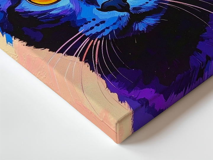 Neon Blue Cat Canvas – Minimalist Pop Art Feline with Orange Eyes - Gifitto