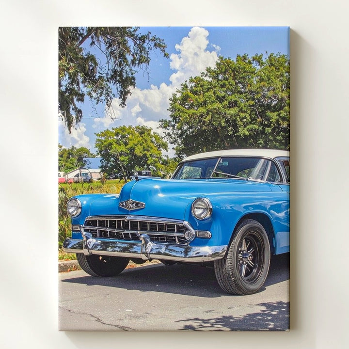 Blue Chevrolet Bel Air Canvas – Vintage American Classic Car Wall Art - Gifitto
