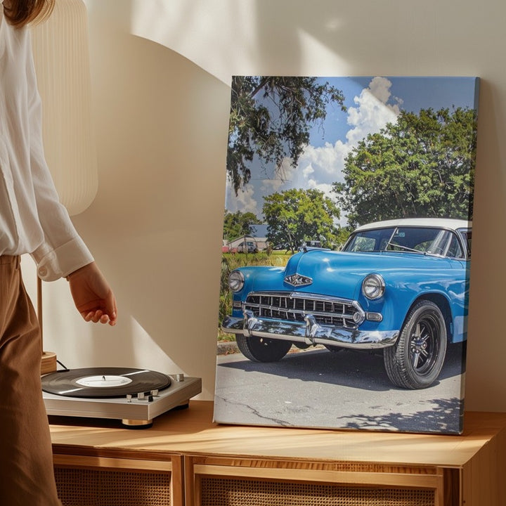 Blue Chevrolet Bel Air Canvas – Vintage American Classic Car Wall Art - Gifitto